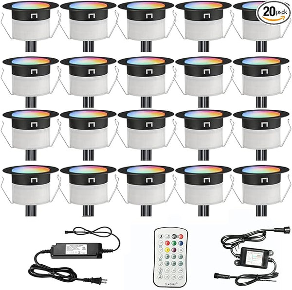 FVTLED Low Voltage Recessed RGBW Deck Light, 20pcs Φ1.22 RGB & Warm White Stainless Steel Waterproof Outdoor Step | Lumora