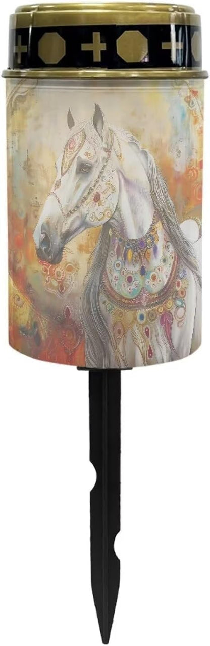 Horse Print Solar Garden Lights Outdoor Decorative Solar Stake Lights-Waterproof Warm White LED for Remembrance Gifts Cemetery Grave