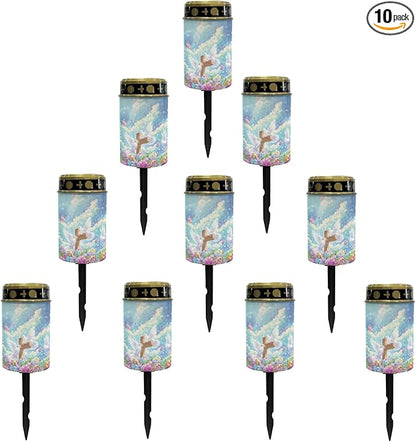 Outdoor Solar Garden Stake Lights,Easter Eggs Cross Peace Dove LED Warm White Lantern Solar Pathway Lights Landscape Lighting for Yard Patio Solar Walkway Lights for Outside Stoplight