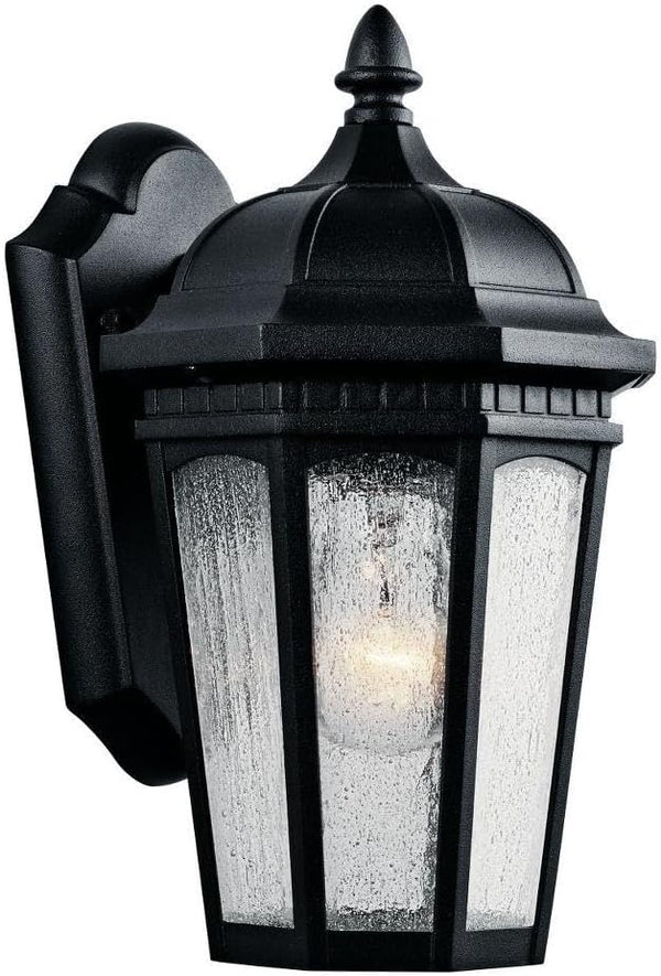 Kichler Courtyard 11" 1 Light Outdoor Wall Light with Clear Seeded Glass in Textured Black, 16-Inch | Lumora