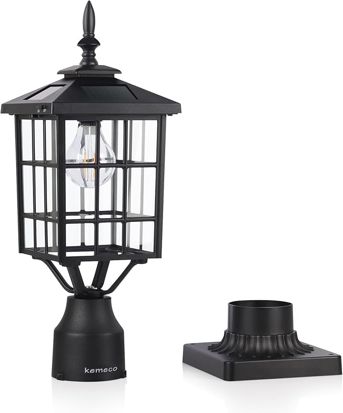 Kemeco ST4224Q-A Solar Post Light Outdoor, Landscape Led Squared Frame Fixture with 3" Pier Mount Base for Garden | Lumora