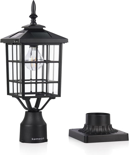 Kemeco ST4224Q-A Solar Post Light Outdoor, Landscape Led Squared Frame Fixture with 3" Pier Mount Base for Garden Street Post Pole Yard Driveway Entryways (Black)