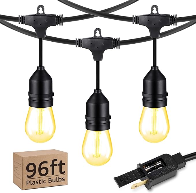 TORCHSTAR 96ft LED Outdoor String Lights, Patio Light with 30+2 Shatterproof Vintage Edison Bulbs, S14 E12 Sockets | Lumora