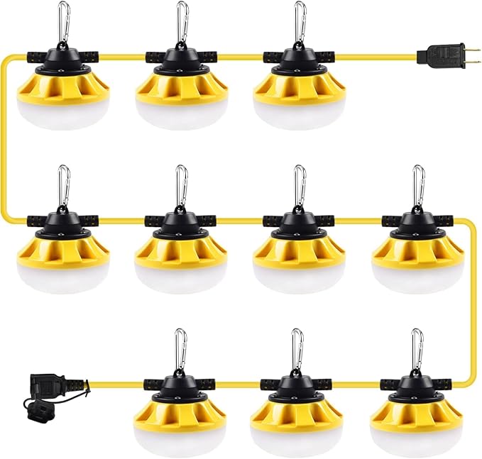 100FT LED Construction String Lights 10 Bulbs,10000LM,Industrial Grade,Weatherproof, Linkable 5000K Super Bright | Lumora