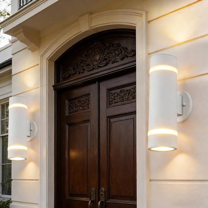 Cerdeco Modern Porch Light Outdoor Wall Lighting Cylinder Wall Sconce White Finished | Lumora