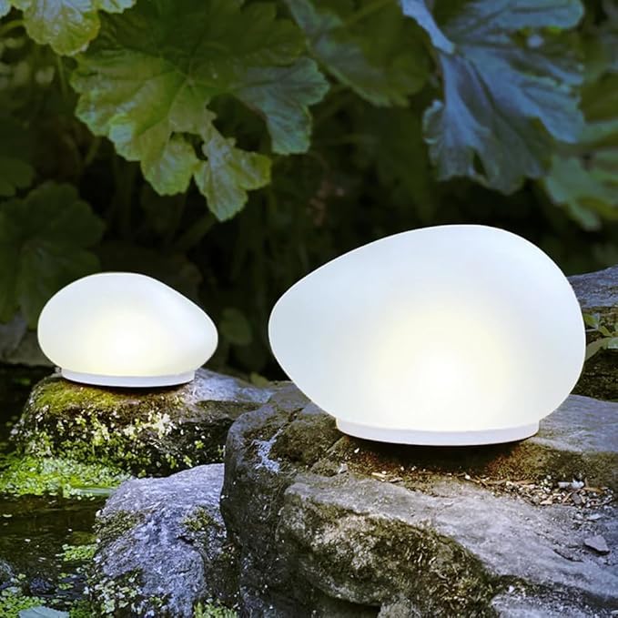5 STAR SUPER DEALS Solar Rock Pathway LED Lights - Waterproof Cobblestone Shape Garden, Stair Yard Decor - Cool White Pave Stone Markers - Durable and Energy Efficient (Tropical, 3, Count)