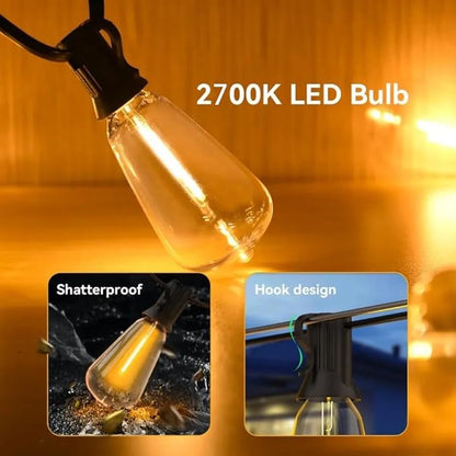 50FT LED Outdoor String Lights with 27 ST38 Bulbs (2 Spare) Connectable Yard Hanging Lights for Party Tents Patio Gazebo Porch Deck Bistro Backyard Balcony Pergola Outside Decor