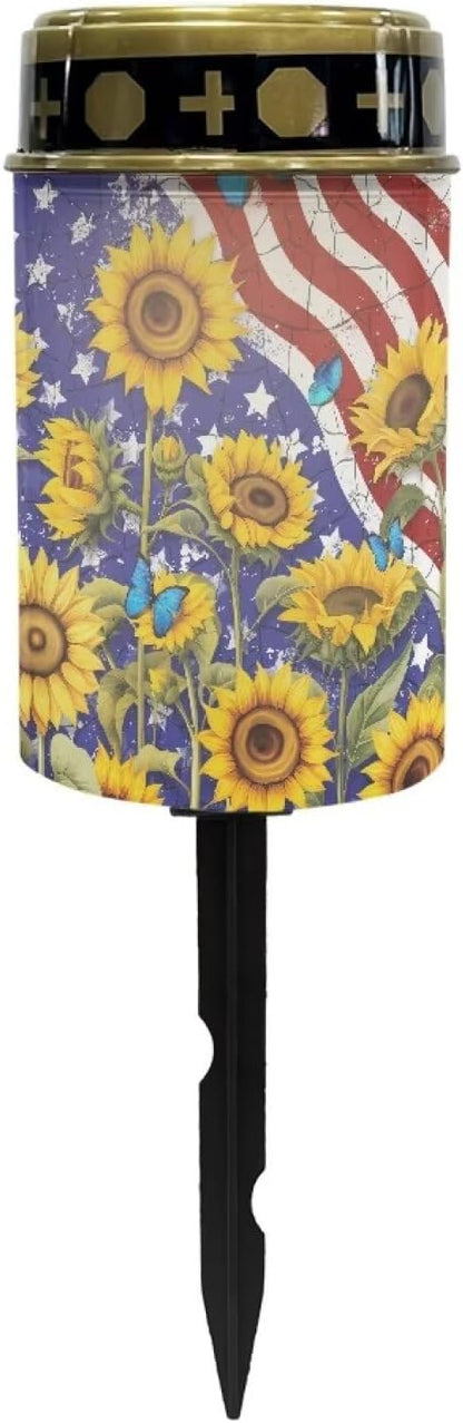 Generic American Flag Print Solar Light Outdoor 4th of July Solar Garden Light Sunflower Solar Light Landscape Path Light for Yard Patriotic Solar Light
