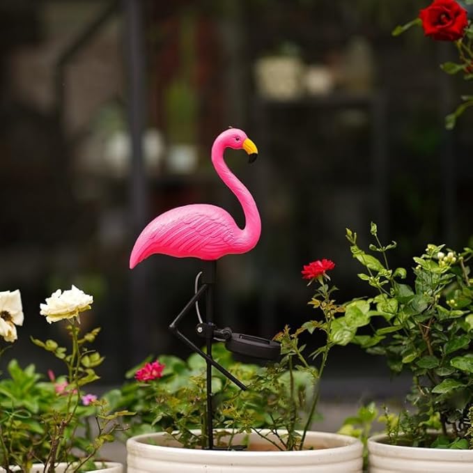 yaokingdom Waterproof Solar Flamingo Garden Light, Durable Blow Molded Yellow Beak and red Body Flamingo Shape, Bird feet and Ground Plug Removable