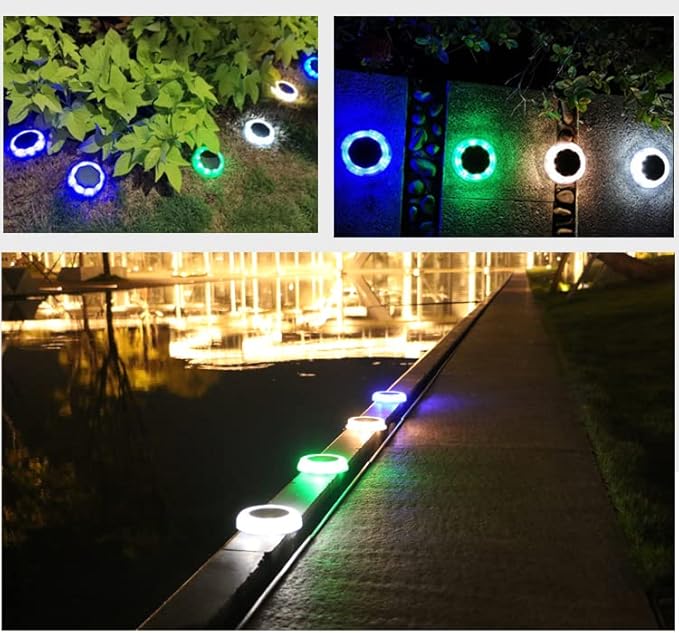 Solar Ground Lights Waterproof Solar Disk LED Yard Lights Outdoor Garden Landscape Lighting for Yard Deck Lawn Patio Pathway Walkway (4PACK) (Four Single Color(R,G,W,WW), 4)
