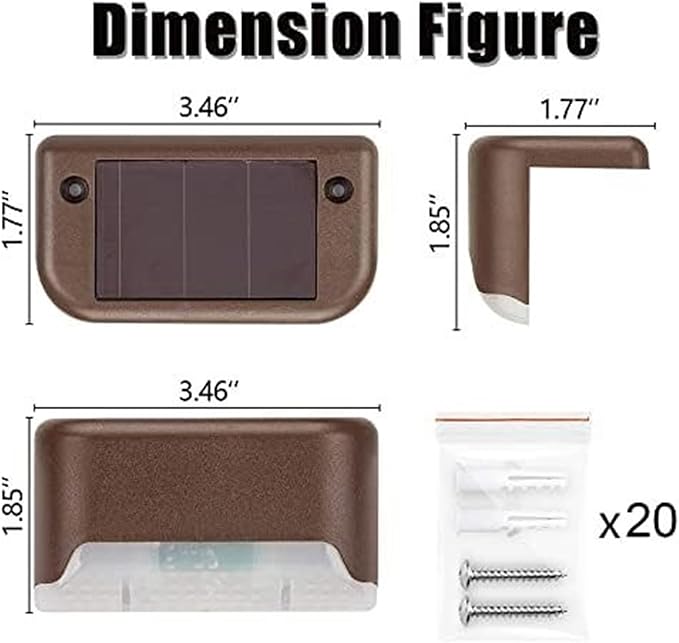 Solar Garden Lights Solar Deck Lights Outdoor Waterproof Led for Stairs Yard Patio Landscape Lighting(Brown)