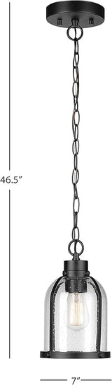 Globe Electric 44627 1-Light Outdoor Pendant, Matte Black, Clear Seeded Glass Shade, Bulb Included | Lumora