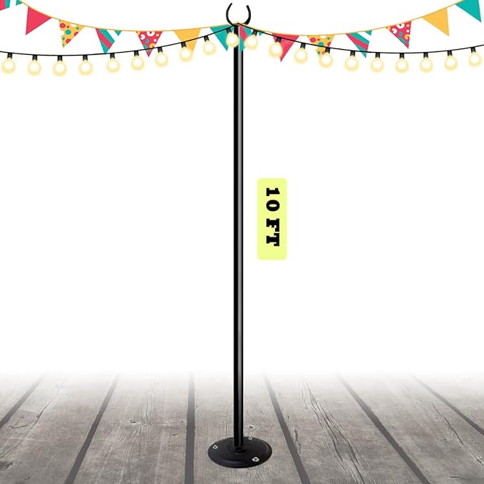 10ft String Light Poles for Outdoors, Outside Light Poles for Hard Ground Surface, Backyard, Patio, Outdoor | Lumora