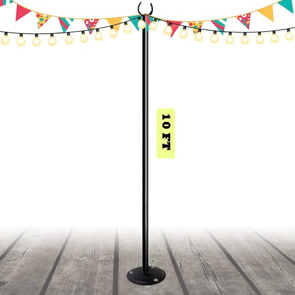 10ft String Light Poles for Outdoors, Outside Light Poles for Hard Ground Surface, Backyard, Patio, Outdoor | Lumora