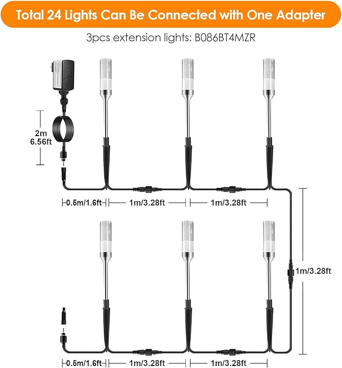 B-right LED Pathway Lights Outdoor, 6 Pcs Path Lights 570 Lumens AC Plug 12V Low Voltage Landscape Lighting, Extendable IP65 Waterproof Outdoor Garden Light for Patio Yard Walkway, Warm White 2700K