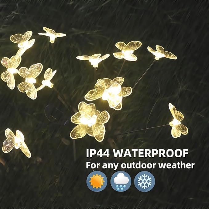 Solar Garden Lights Outdoor Waterproof 4 Pack 32 LED Decorative Warm White Swaying Butterfly Lights Garden Decor Stakes for Outside Yard Pathway Lawn Grave Decor