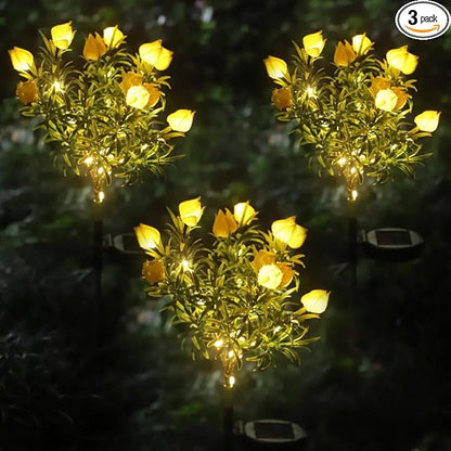 Solar Flower Lights Outdoor Realistic Tulip Gardenia Tree Lamps Wireless Design IP65 Waterproof Auto Day 6-8h/Night 8-10h Larger Solar Panel