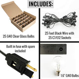 Hometown Evolution, Inc. 25’ G40 Globe String Lights Set with G40 Clear Bulbs and Black Wire (+ 1 Free Spare) for | Lumora