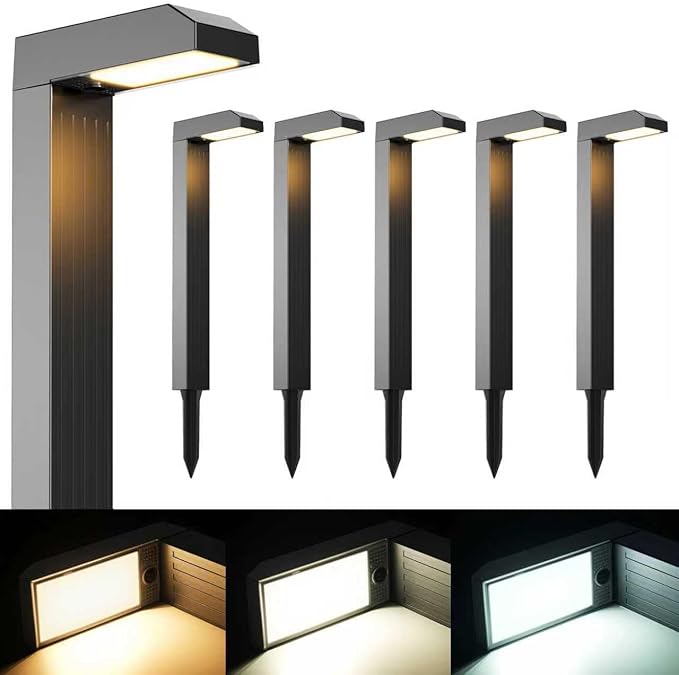 Modern Solar Pathway Lights Cool White 8Pack + 3 Color in 1 Solar Pathway Lights Outdoor 6Pack
