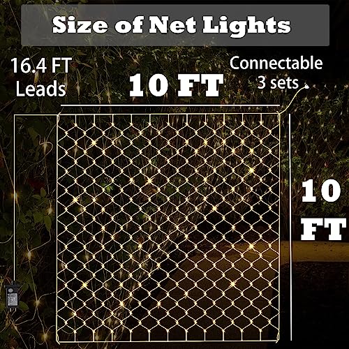 LED Net Lights, 270L 10×10 FT Outdoor Mesh Lights for patio, Pergolas