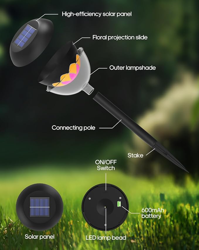 olar Pathway Light, 2-in-1 LED Solar Garden Lights, Waterproof Cordless Outdoor Projection Lights for Yard Lawn Backyard Walkway Garden Table Fence Landscape Gifts - Sunflower 1Pack