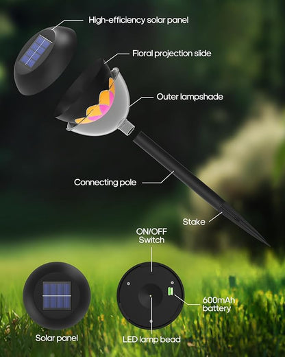 olar Pathway Light, 2-in-1 LED Solar Garden Lights, Waterproof Cordless Outdoor Projection Lights for Yard Lawn Backyard Walkway Garden Table Fence Landscape Gifts - Sunflower 1Pack