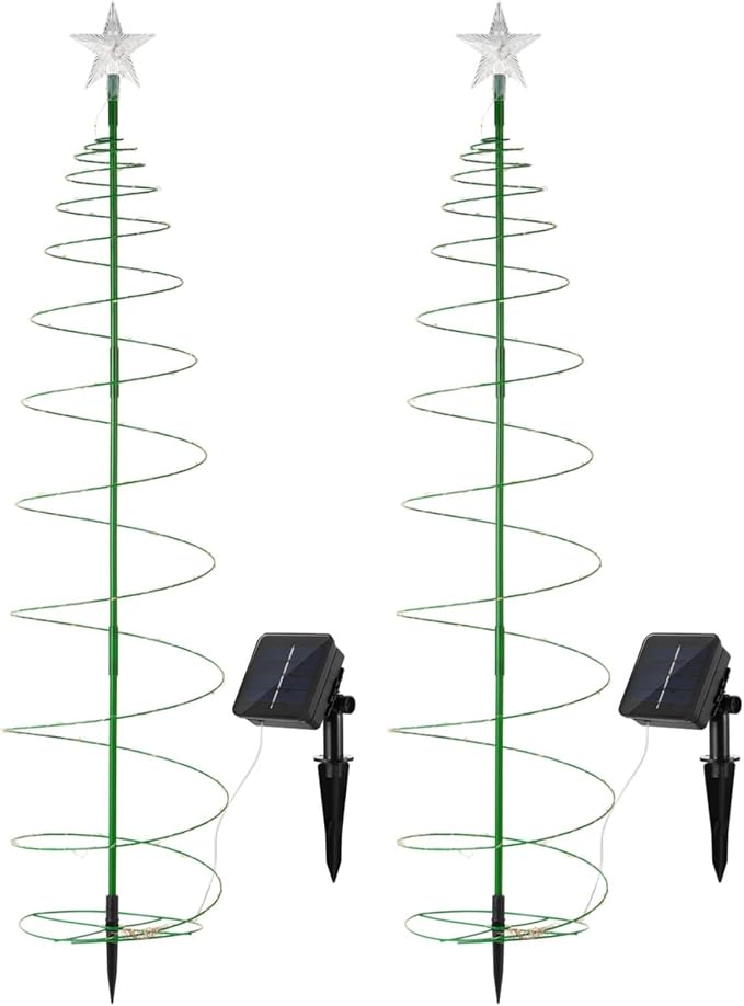 Christmas Tree Light, Solar Metal Christmas Tree Led Lights, 2 Pcs, Christmas Solar Lawn Decoration, Waterproof Outdoor Solar Pathway Lights for Patio Garden