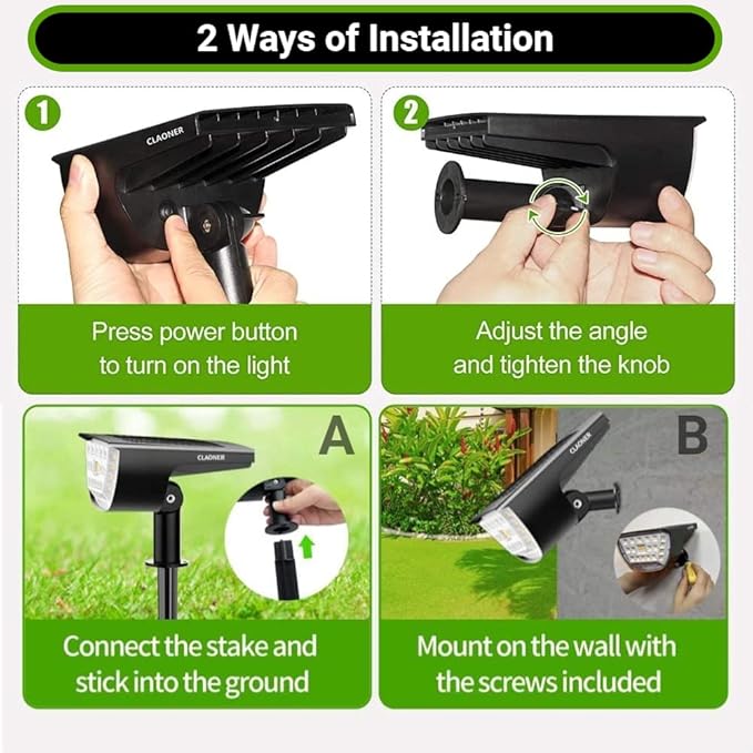 CLAONER Solar Spot Lights Outdoor, 3 Lighting Modes IP65 Waterproof Solar Lights Outdoor, 2-in-1 Solar Landscape | Lumora
