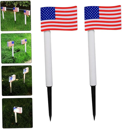 2pcs Solar LED Flag Garden Lights, Outdoor Pathway Ground Plug Lamps for Independence Day Decoration Random Color