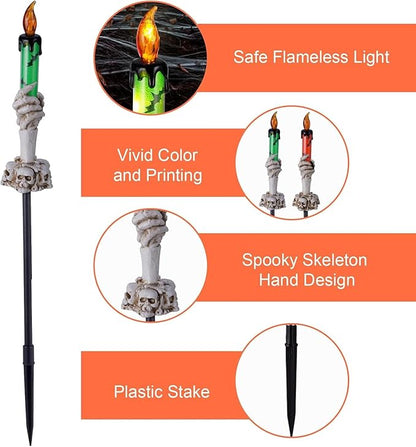 Halloween Pathway Lights, 10 Pack Skull Hand Candle Holder, LED Halloween Decor Candle Lights Solar Powered, Indoor & Outdoor Party Home Garden Porch Decoration