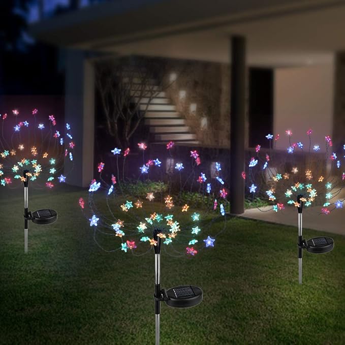 [2 Pack] Solar Star Firework Tree Light, LED Outdoor Star Firework Stakes Solar Garden Decorative Lights for Walkway Pathway Backyard Christmas Decoration Parties (Multi - Color)