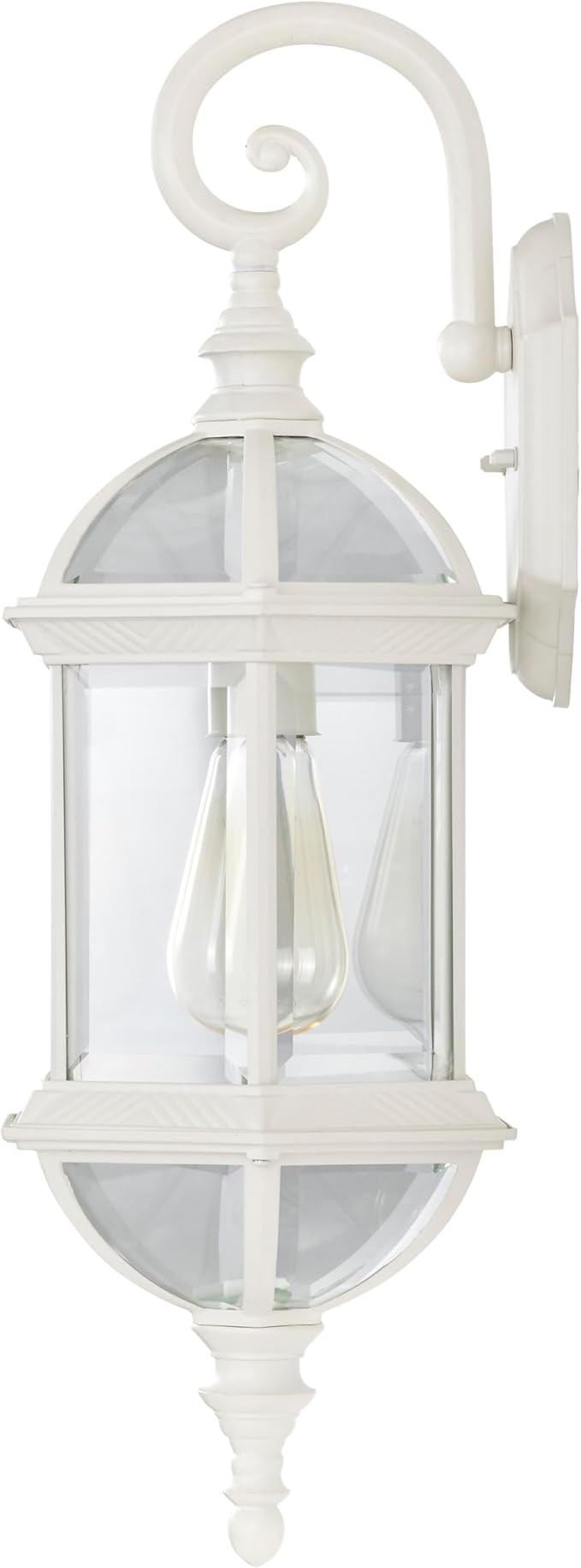 Nuvo Lighting 60/4971 Boxwood One Light Mid-Size One Light Wall Lantern/Arm Up Clear 100 Watt A19 Max. Beveled Glass White Outdoor Fixture, 22-Inches