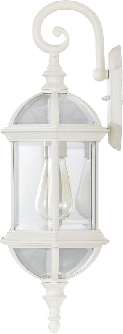 Nuvo Lighting 60/4971 Boxwood One Light Mid-Size One Light Wall Lantern/Arm Up Clear 100 Watt A19 Max. Beveled Glass White Outdoor Fixture, 22-Inches