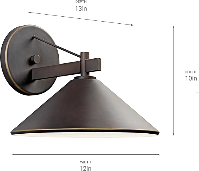Kichler Ripley 12" Outdoor Wall Light in Olde Bronze®, 1-Light Exterior Wall Sconce, (12" W x 10" H), 49061OZ