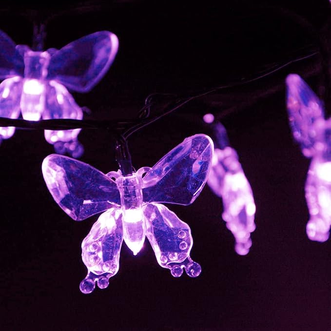 Solar String Lights, Waterproof 16ft 20LED Butterfly Christmas Fairy Lights Decorative Lighting for Home Party Wedding Patio Garden Porch Balcony (Purple)