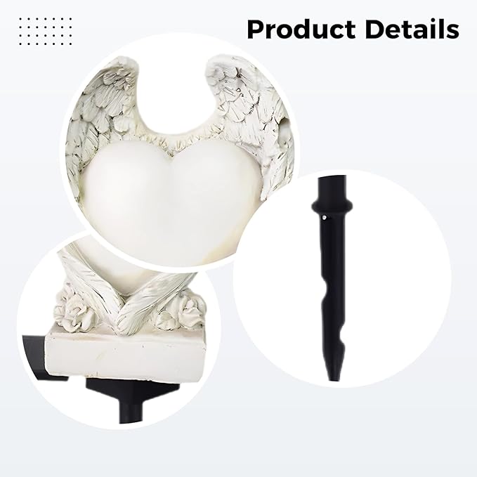 Angel Heart Solar Garden Path Light, Resin Outdoor Decoration, 17.1 In Waterproof Led Pile Light With Heart-Shaped Inscription, For Courtyard Lawn