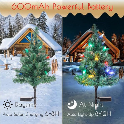 Solar Christmas Tree Lights Decorations- Christmas Outdoor Waterproof Xmas Tree Pathway Stake Lights with 20 Strawberry LED Lights in 4 Colors for Garden/Patio/Lawn/Yard,Ornament 4 Packs