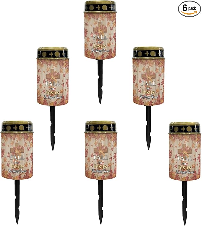 Fall Cross Maple Leaves Solar Garden Lights Outdoor Pathway Light for Yard Patio Driveway,Cemetery Decoration for Grave Flameless Warm White Lights LED Solar Lantern,Wall Light Auto On/Off