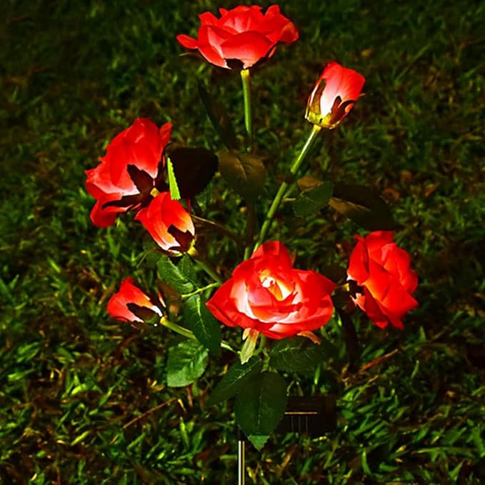 Aolyty Solar Garden Lights Outdoor, Solar Powered Stake Flower Light, IP65 Waterproof Solar Decorative Rose Flowers Lights for Patio Pathway Yard Lawn Decor (Pink, 7 Rose)
