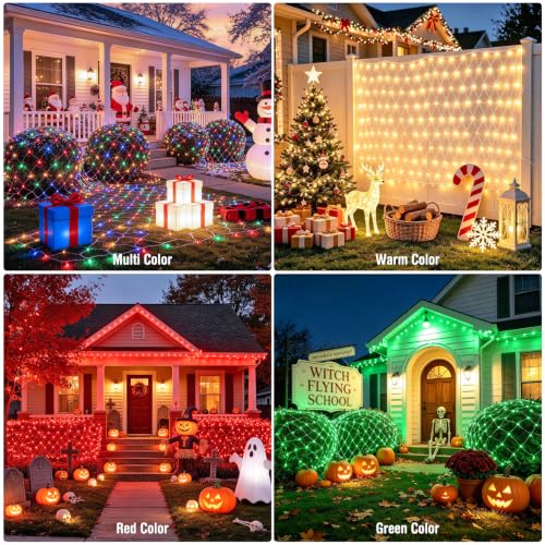 JMEXUSSS 200 LED RGB Christmas Net Lights Outdoor, Plug in, Color Changing