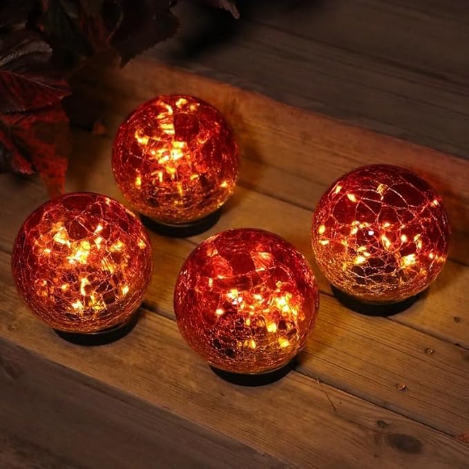 Cracked Glass Outdoor Solar Lights Landscape Garden Ball Lights, Garden Solar Ball Lights Waterproof (Red, 12cm)