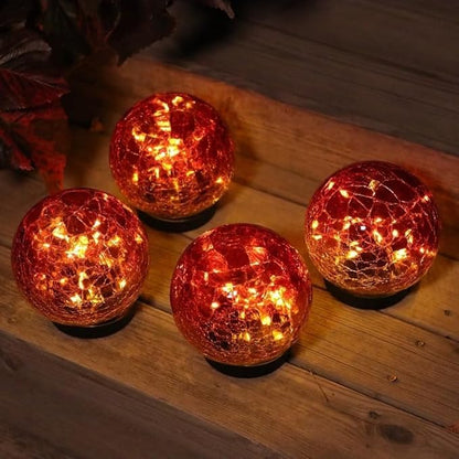 Cracked Glass Outdoor Solar Lights Landscape Garden Ball Lights, Garden Solar Ball Lights Waterproof (Red, 10cm)