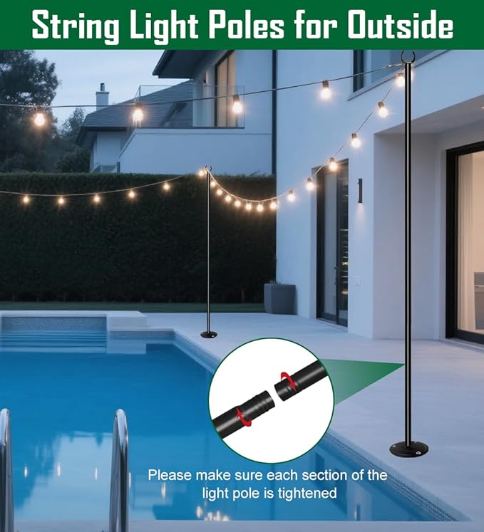 10ft String Light Poles for Hard Surfaces, Light Poles for Outdoor String Light, Perfect for Garden, Backyard, and | Lumora