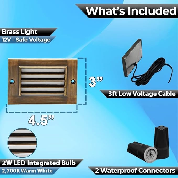 LED Step Light - Solid Brass Stairway Lighting, Outdoor Deck, Low Voltage Landscape With 2W Integrated LED Bulb - Antique Bronze, 4.5' Wide, Flush Mount