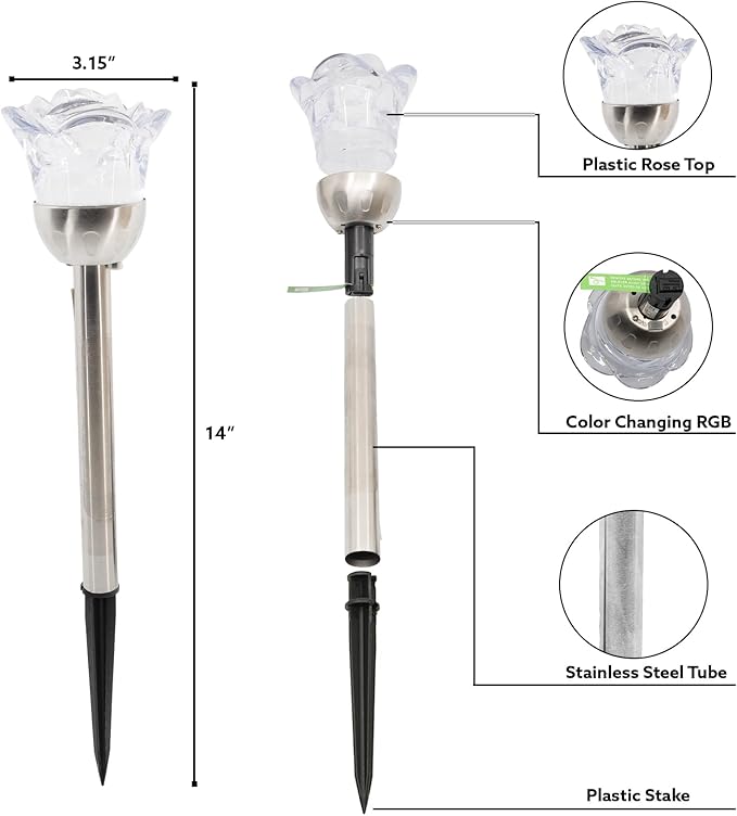 Crosslight LED Rose Garden Stake Lights (4 Pack) - Waterproof RGB Color Changing Outdoor Decoration Perfect for | Lumora