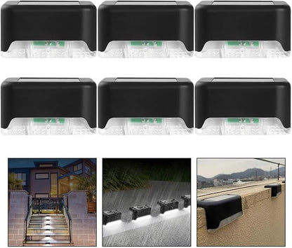 6pcs Waterproof LED Solar Fence Lights Outdoor Stair Lighting for Garden Yard Corridor Deck, Solar-Powered Landscape Step Lamps with White Light for Patio and Walkway