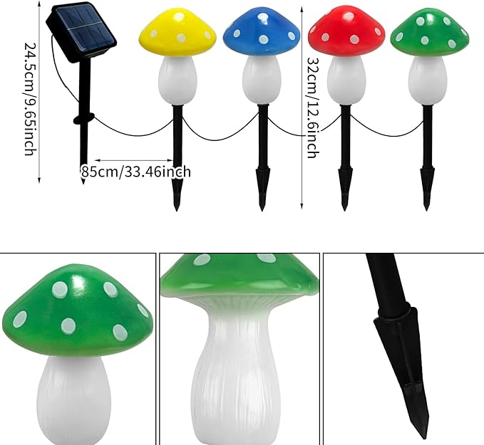 4Pcs Mushroom Solar Lights Outdoor, Waterproof Fairy Houses Light Mushroom Garden Decor Decorative Solar Powered Garden Stake Lights for Outside Lawn Walkway Patio Yard (Red/Yellow/Green/Blue)
