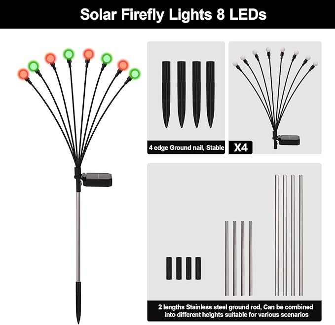 Solar Firefly Lights Outdoor Waterproof; 8 Modes Red and Green Firefly Swaying Solar Garden Lights Stakes for | Lumora