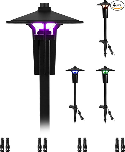 RGB Pathway Lights Low Voltage, 5W 12V Waterproof Wired LED RGB Color Changing Low Voltage Landscape Lighting for Outdoor Pathway Path Walkway Garden of Christmas, Heavy Duty, Black, 4PK