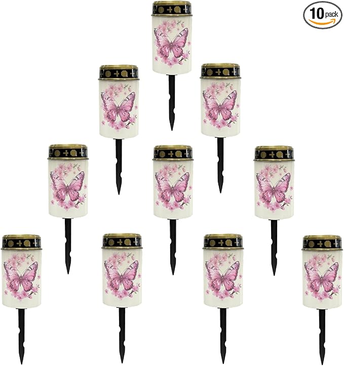 Pink Butterfly Outdoor Solar Lights LED Lantern Solar Garden Stake Lights Solar Powered Fairy Lights for Outside Cherry Blossom Solar Walkway Lights for Women Ladies,Warm White